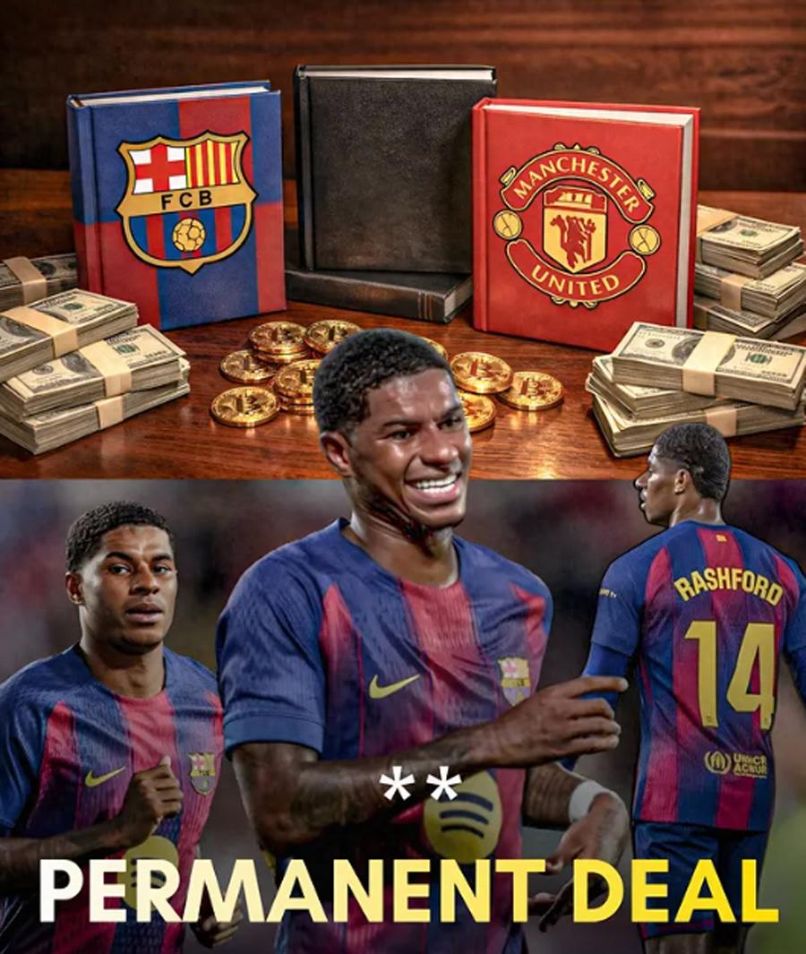 Rashford accepts £190,000 weekly wage, permanent transfer to Barcelona confirmed! Manchester United refuses to lower price but agrees to installment payments.